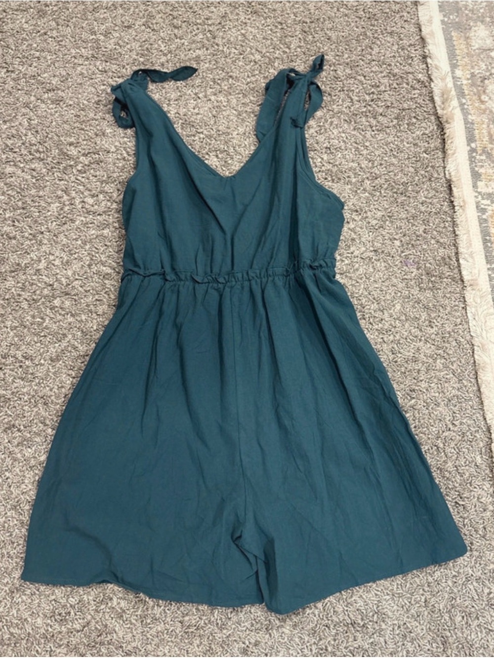 Dark Teal Tie-Shoulder V-Neck Romper
